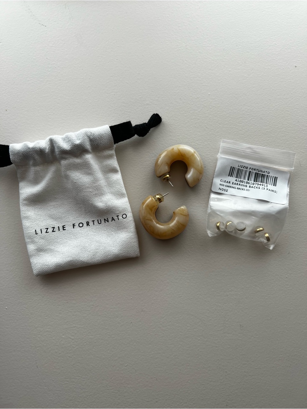 Lizzie Fortunato Cream/Brown Hoop Earrings with Gold Posts